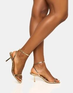 Public Desire Natalya Barely There Mid Heels In Gold For Women -Desirelic Store 208161275 4