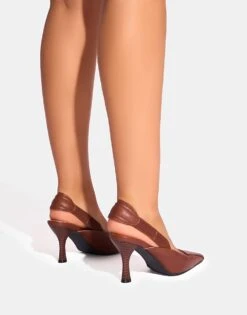 Public Desire Malia Vintage Fold Over Detail Cushioned Slingback Court Heels In Vintage Brown For Women -Desirelic Store 208161278 3