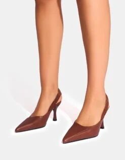 Public Desire Malia Vintage Fold Over Detail Cushioned Slingback Court Heels In Vintage Brown For Women -Desirelic Store 208161278 4