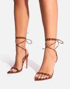 Public Desire Merlot Leopard Lace Up Wrap Around Pointed Toe Stiletto Heel In Leopard For Women -Desirelic Store 208161295 4
