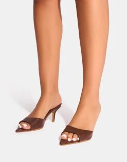Public Desire Mario Mid Heel Mules In Brown For Women -Desirelic Store 208161310 4