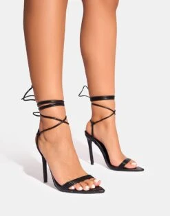 Public Desire Merlot Lace Up Wrap Around Pointed Toe Heels In Black For Women -Desirelic Store 208161338 1 black 1