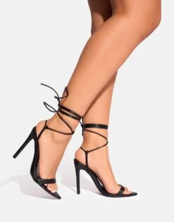 Public Desire Merlot Lace Up Wrap Around Pointed Toe Heels In Black For Women -Desirelic Store 208161338 2