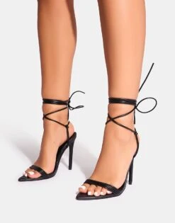 Public Desire Merlot Lace Up Wrap Around Pointed Toe Heels In Black For Women -Desirelic Store 208161338 4