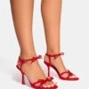 Public Desire Brie Cherry Suede Double Bow Detail Mid Heels In Red Suede For Women -Desirelic Store 208161347 1 redsuede