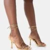 Public Desire Euphoria Pu Square Toe Lace Up Mid Heels In Gold Pu For Women -Desirelic Store 208161355 1 goldpu