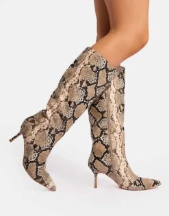 Public Desire Amped Snake Pointed Toe Mid Heel Knee High Boots In Snake For Women -Desirelic Store 208161373 4