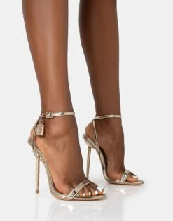 Public Desire Ti Amo Padlock Detail Barely Heels In Gold Pu For Women -Desirelic Store 208161547 1 goldpu 1