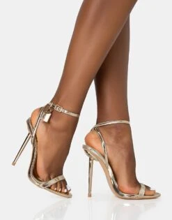 Public Desire Ti Amo Padlock Detail Barely Heels In Gold Pu For Women -Desirelic Store 208161547 2