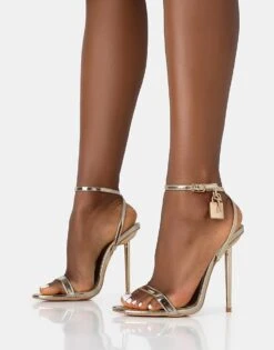 Public Desire Ti Amo Padlock Detail Barely Heels In Gold Pu For Women -Desirelic Store 208161547 3