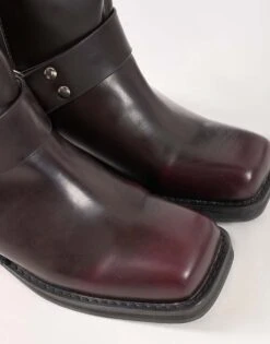 Public Desire Sirius Vintage Buckle Knee Hight Flat Boots In Burgundy For Women -Desirelic Store 208161576 4