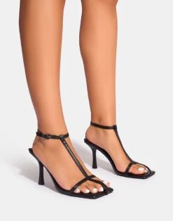 Public Desire Lynx Minimal Caged Barely There Heels In Black For Women
