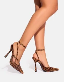 Public Desire Idol Leopard Buckle Strappy Detail Stiletto Pointed To Court High Heels In Leopard For Women -Desirelic Store 208165599 2