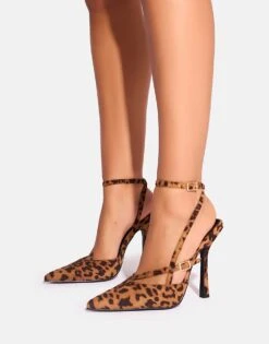 Public Desire Idol Leopard Buckle Strappy Detail Stiletto Pointed To Court High Heels In Leopard For Women -Desirelic Store 208165599 4