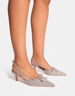 Public Desire Rai Denim Bow Detail Slingback Mid Heels In Grey For Women -Desirelic Store 208165681 1 grey 1