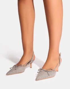 Public Desire Rai Denim Bow Detail Slingback Mid Heels In Grey For Women -Desirelic Store 208165681 3