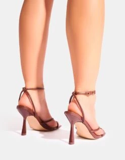 Public Desire Bree Pu Barely There Square Toe Mid Stiletto Heels In Chocolate For Women -Desirelic Store 208166042 3