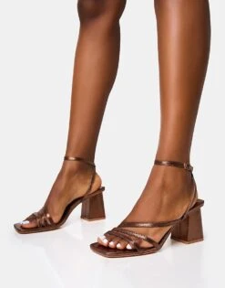 Public Desire Robin Strappy Mid Block Heel In Gold For Women -Desirelic Store 208166429 3