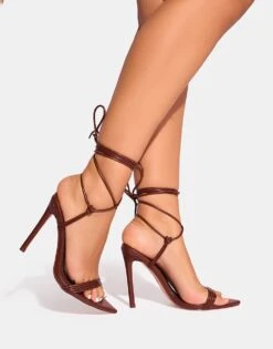 Public Desire Merlot Lace Up Wrap Around Pointed Toe Stiletto Heel In Brown For Women -Desirelic Store 208166472 1 brown 1