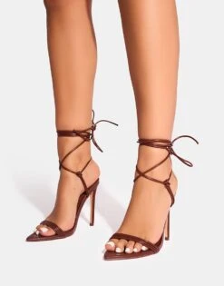 Public Desire Merlot Lace Up Wrap Around Pointed Toe Stiletto Heel In Brown For Women -Desirelic Store 208166472 4