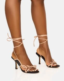 Public Desire Heroine And Bow Detailing Lace Up Mid Heels In Black Nude For Women -Desirelic Store 208166498 4