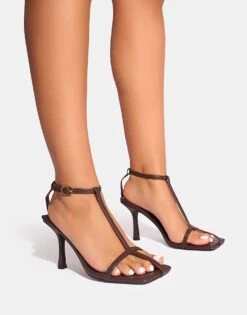 Public Desire Lynx Minimal Caged Barely There Heels In Chocolate For Women -Desirelic Store 208166522 1 chocolate 1