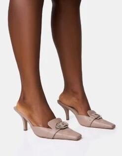 Public Desire Macchiato Taupe Western Mid Heel Mules In Taupe For Women -Desirelic Store 208166610 1 taupe 1