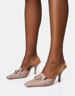 Public Desire Macchiato Taupe Western Mid Heel Mules In Taupe For Women -Desirelic Store 208166610 3