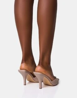 Public Desire Macchiato Taupe Western Mid Heel Mules In Taupe For Women -Desirelic Store 208166610 4