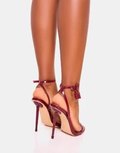 Public Desire Ti Amo Pu Padlock Detail Barely There Pointed Toe Stiletto Heels In Burgundy For Women -Desirelic Store 208166935 2