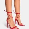 Public Desire Merlot Lace Up Wrap Around Pointed Toe Stiletto Heel In Red For Women -Desirelic Store 208167020 1 red