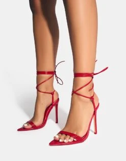 Public Desire Merlot Lace Up Wrap Around Pointed Toe Stiletto Heel In Red For Women -Desirelic Store 208167020 4