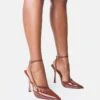 Public Desire Idol Patent Buckle Strappy Detail Stiletto Pointed Toecourt High Heels In Chocolate For Women -Desirelic Store 208167056 1 chocolate