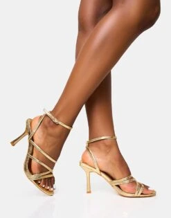 Public Desire Free Spirit Strappy Mid Heels In Gold For Women