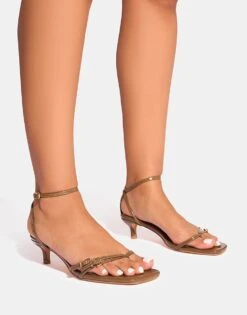 Public Desire Bimi Khaki Buckle Detail Toe Post Kitten Heels In Khaki For Women -Desirelic Store 208167092 1 khaki 1