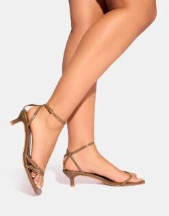 Public Desire Bimi Khaki Buckle Detail Toe Post Kitten Heels In Khaki For Women -Desirelic Store 208167092 3