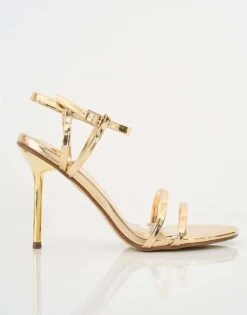 Public Desire Idealist Mirror Double Strap Barely There High Heels In Gold For Women -Desirelic Store 208515563 3