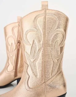 Public Desire Calabasas Western Embroideknee High Pointed Toe Cowboy Boots In Rose Gold For Women -Desirelic Store 208515594 4