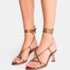 Public Desire Irisa Lace Up Strappy Mid Heels In Bronze For Women -Desirelic Store 208515647 1 bronze