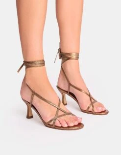 Public Desire Irisa Lace Up Strappy Mid Heels In Bronze For Women -Desirelic Store 208515647 4