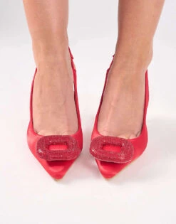 Public Desire Floss Satin Diamante Embellished Sling Back Court Heels In Red For Women -Desirelic Store 208515743 2