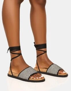 Public Desire Super Yacht Patterned Lace Up Sandal In Black For Women -Desirelic Store 208515785 1 black 1