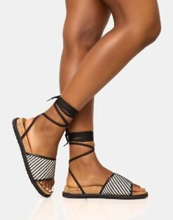 Public Desire Super Yacht Patterned Lace Up Sandal In Black For Women -Desirelic Store 208515785 2