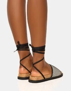 Public Desire Super Yacht Patterned Lace Up Sandal In Black For Women -Desirelic Store 208515785 3