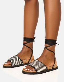 Public Desire Super Yacht Patterned Lace Up Sandal In Black For Women -Desirelic Store 208515785 4