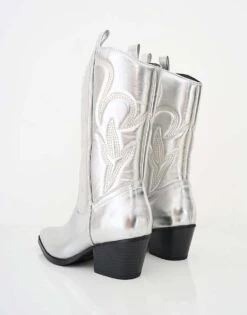 Public Desire Calabasas Western Embroideknee High Pointed Toe Cowboy Boots In Silver For Women -Desirelic Store 208515878 2