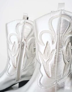 Public Desire Calabasas Western Embroideknee High Pointed Toe Cowboy Boots In Silver For Women -Desirelic Store 208515878 4