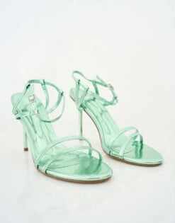 Public Desire Idealist Metallic Mirror Double Strap Barely There High Heels In Mint For Women -Desirelic Store 208515883 1 mint 1