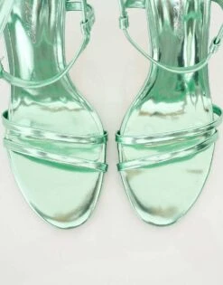 Public Desire Idealist Metallic Mirror Double Strap Barely There High Heels In Mint For Women -Desirelic Store 208515883 2