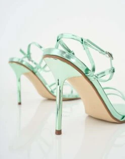 Public Desire Idealist Metallic Mirror Double Strap Barely There High Heels In Mint For Women -Desirelic Store 208515883 3